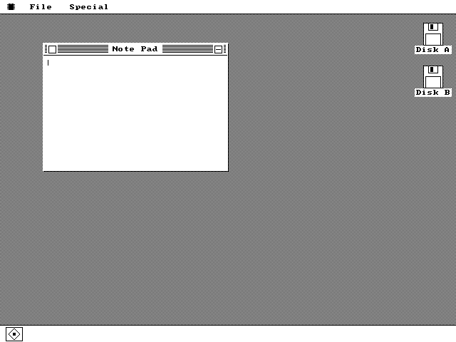 A Note Pad window staying still while a one-pixel rectangular outline is dragged across the desktop, then the window jumping to the outline's position.